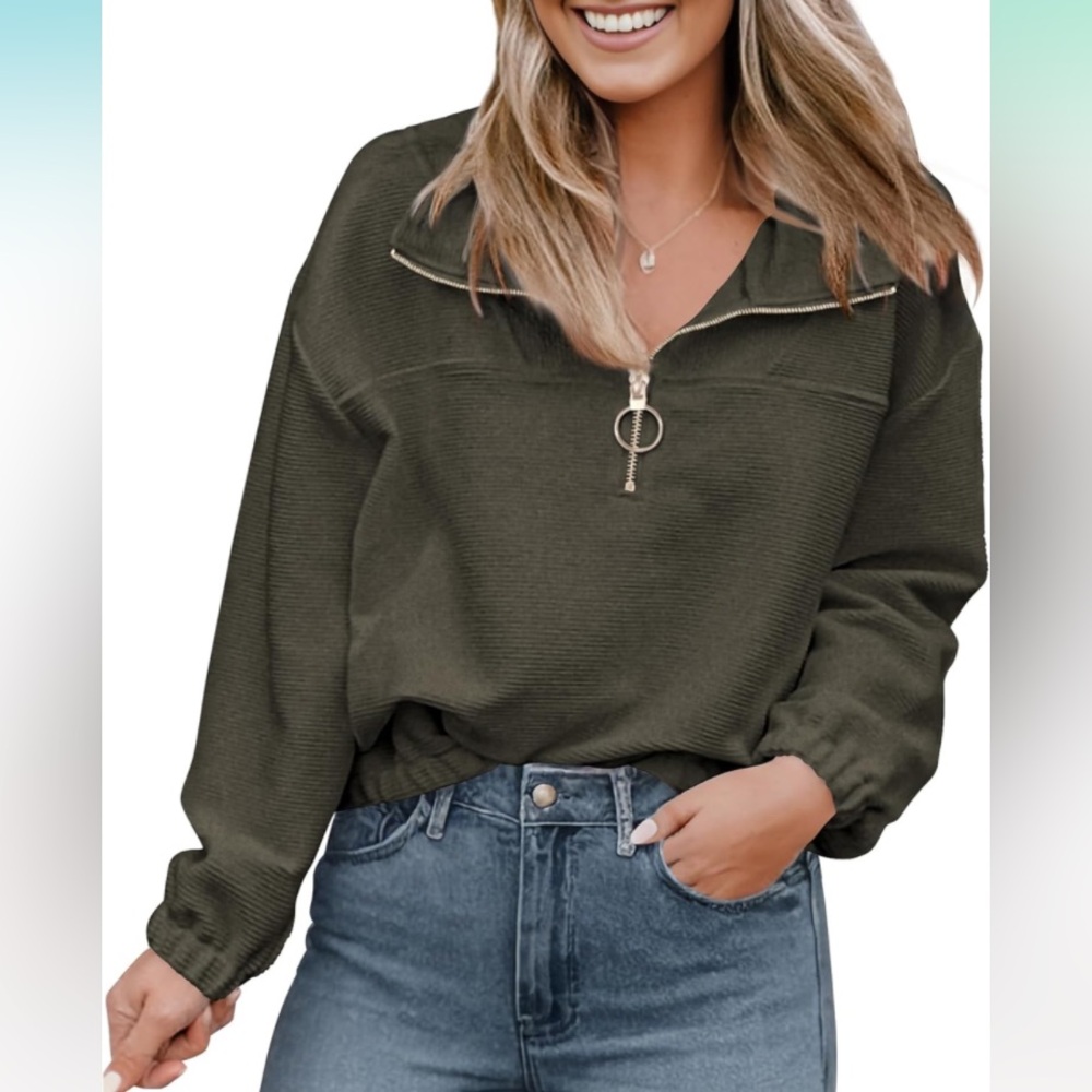 NWT Women’s Pretty Garden Sweatshirt Half Zip Collar Pullover Oversized SZ S